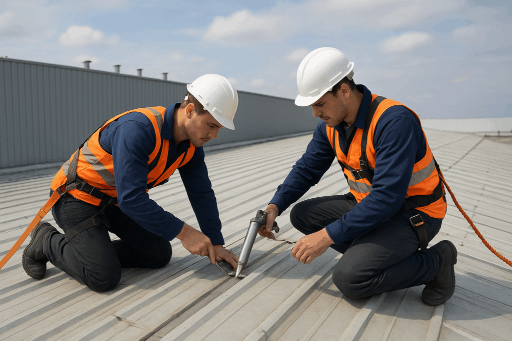 técnicos realizando cambio de sellos en techos industriales