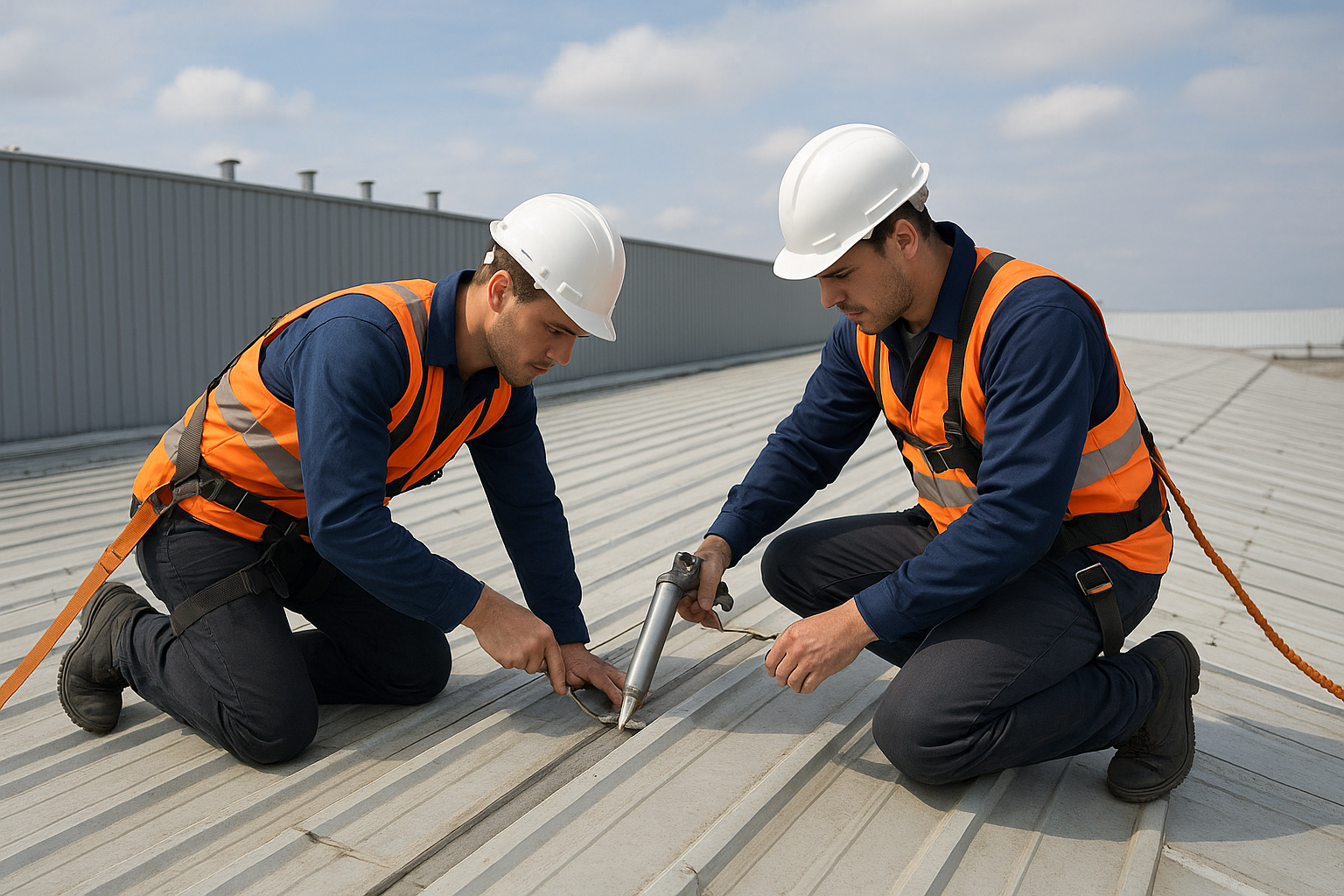 técnicos realizando cambio de sellos en techos industriales